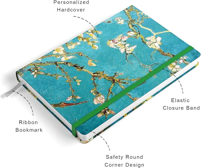 Lined Journal Notebook, Hardcover, Medium 5.7 x 8.4 inch, 160 Pages Thick Paper, Cute Women Aesthetic Floral A5 College Ruled Notebook for Journaling Writing Work Office School, Green Flower