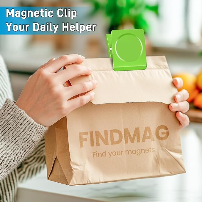 FINDMAG 4 Pack Magnet Clips, Green Magnetic Clips for Whiteboard Notes | Refrigerator Magnet Clips, 2.2 Inch Design, Photo Frames, Cruise, Home, Office, Organization Kitchen Accessories