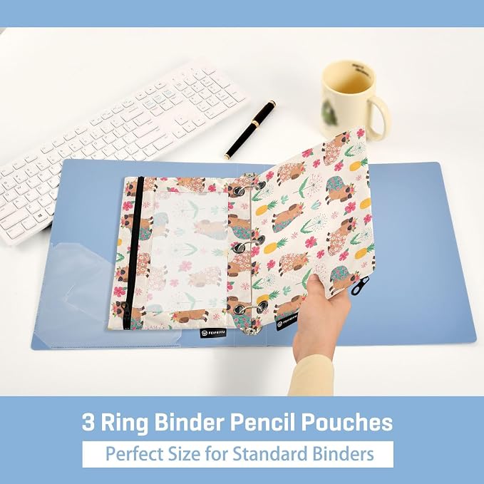 Emelivor Capybara Beach Beige Pencil Pouch for 3 Ring Binder 2 Pcs Pockets Pencil Pouches Bag with Clear Pencil Case Cosmetic Bag for Storing College Office Supplies