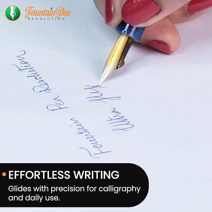 FPR #6 Two-Toned EF Ultra Flex Fountain Pen Nib for Writers, Professionals | Custom-Ground Shoulders, 0.4 mm EF to 2.0 mm Line Variation, German-Made Stainless Steel Tipping, Drill Point