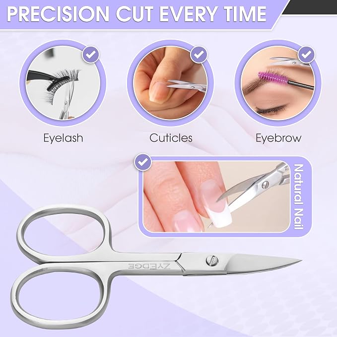 Curved Nail Scissors for Women Manicure Pedicure Scissor for toenail | Stainless steel curved blade and fingernail trimming, ergonomic grip, compact 3.5 inch travel size