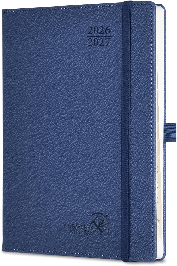 POPRUN Planner 2026-2027 (Size 6.75"x 8.75"), Academic Year Weekly Planner | Calendar Book Jul.2026 - Jun.2027, Appointment Book with Monthly Tabs, Leather Hardcover, Inner Pocket, 100GSM - Navy Blue