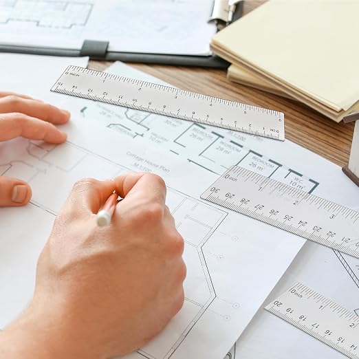 6 Pack Clear Ruler 6 Inch 8 Inch 12 in Flexible Plastic Ruler Small Transparent Rulers Measuring Tool Straight Rulers for Kids, School, Home, Office, Classroom, Drawing, Journaling