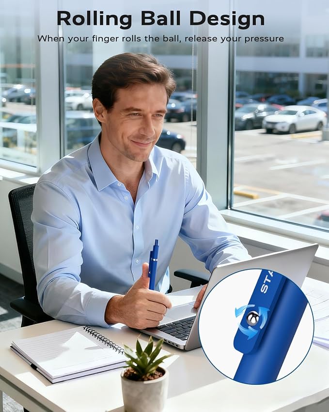 STAGEEK Blue Gel Pens GX3, 6Pcs Quick Dry Blue Ink Pens with 3 Extra Refills, Fine Point Retractable Smooth Writing Pens for Journaling, Office, Note Taking, School Supplies, Nurse Aesthetic(Blue)