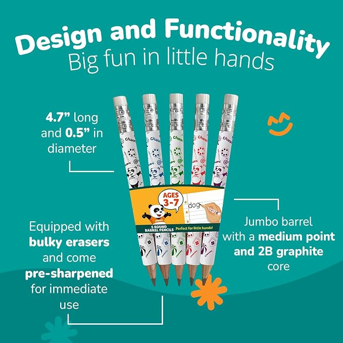 Channie's My First Pencil, Easy-to-Hold Jumbo Pencils for Preschoolers, Kindergarteners & 1st Graders, White Wooden 2B Fat Pencils for Kids Ages 3-7, 2 Pack (5 Each) + Sharpener