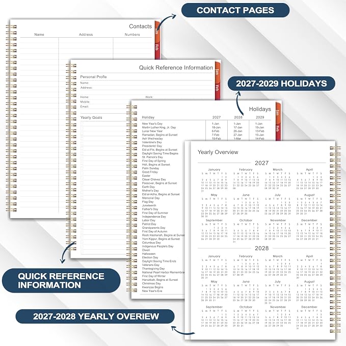 Planner 2027-2027 Calendar Planner, Jan 2027 - Dec 2027, 9" x 11" | 2027 Planner weekly and monthly with Colourful Tabs, Inner Pocket, Premium Paper, Twin-wire Binding