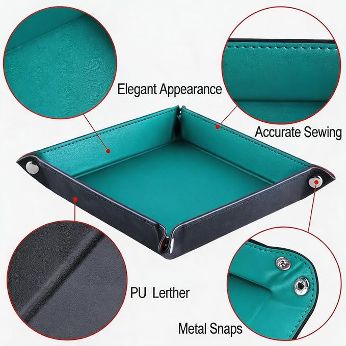 Valet Tray Desktop Storage Organizer – Vegan Leather Catchall Tray Bedside Vanity Tray Nightstand Caddy Holder for Remote Controller, Watch, Keys, Phone, Wallet, Coin, Jewelry, Turquoise