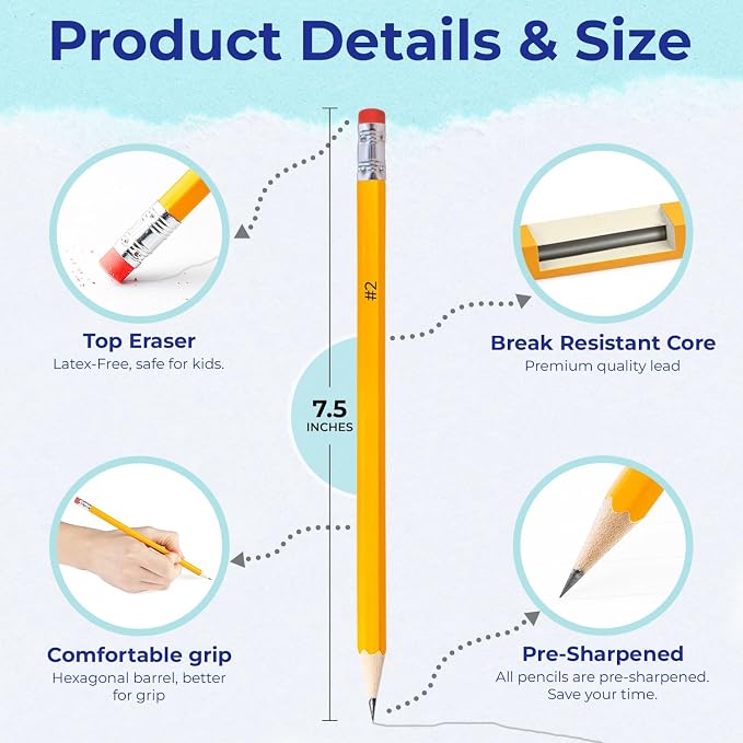 Rosmonde 1250 Bulk #2 Pencils, Yellow Pre Sharpened #2 HB, With Top Erasers | Easy Grip Design #2 Pencils Bulk, Back to School Gifts, Bulk Pencils Set for Classrooms, Teachers, School & Office Staff