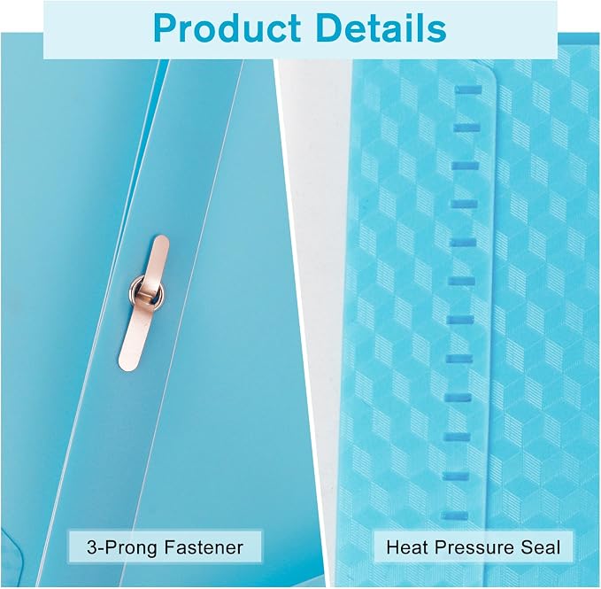 60-Pack Plastic andPockets and Prongs,2-Pocket and3 Fasteners, Pastel Folders Holds 8-1/2" x 11" Paper for School/Office/Home, Blue