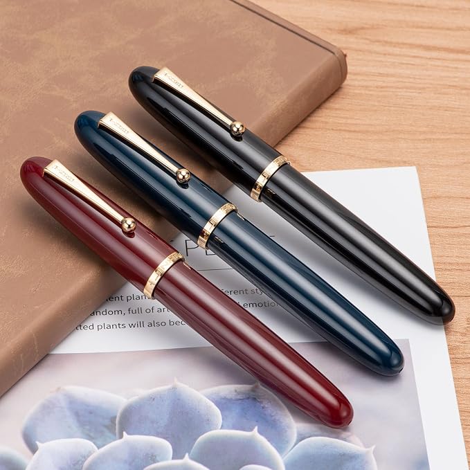 Jinhao 9019 DaDao Series Fountain Pen, Size 8 Extra Fine Nib with Large Ink Converter, Dark Blue Acrylic Design Smooth Writing Pen (Gold Trim)