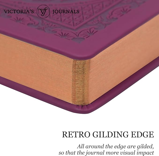 VICTORIA'S JOURNALS Vintage Journal Faux Leather Gilded Edge Hardcover | Retro Embossed Cover, Fountain Pen Friendly Paper, Premium Vegan Leather Notebook, Gilded Edges, Great for Gifting