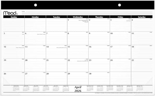 Mead Desk Calendar 2026-2027 Planning Pad, Academic 15-Month April-June, Monthly, 17.75" x 11" Compact, Ruled Daily Block (CAM82005)