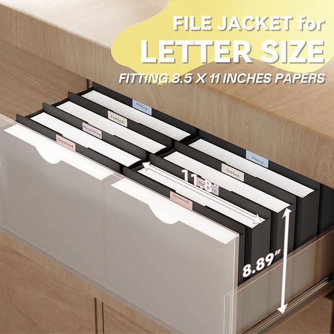 2 Inch Expandable File Jackets Letter Size,Plastic Manilla Folders | Poly Job Folders File Jacket,Heavy Duty Expansion Pocket Files with Straight Cut Tabs,12 Pack Reinforced work folders,Black