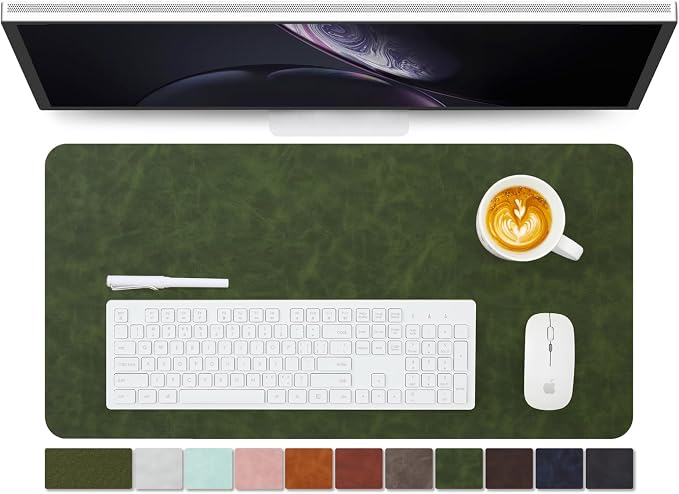 Distressed Leather Desk Mat - Non-Slip PU Desk Pad for Office and Home - Desk Organization and Accessories - Ideal for Large Mouse Pad and Desk Mats on Top of Desks(Forest Green,27.6"x 13.8")