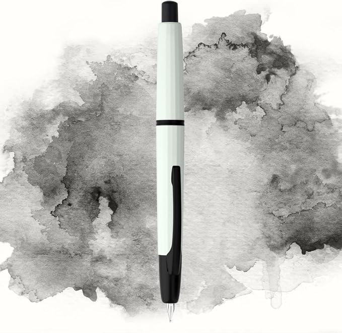 erofa Majohn A2 Press Fountain Pen Extra Fine Nib with Box, Retractable White Resin Ink Pen with Converter Writing Set (Black Clip Version