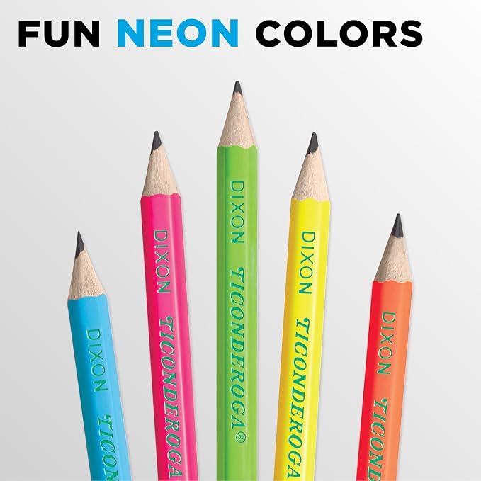 Ticonderoga Wooden Pencils, Pre-Sharpened #2 HB Soft, Neon Colors, 18-Count, 13018 (Pack of 72, 1296 Count Total)