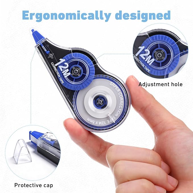 AmazingSpark 100 Pcs White Correction Tape Bulk, 39.4 Ft, Tear-resistant Easy to Use Applicator for Instant Corrections for School Office Note,Tape Width 0.2 in (5 Classic Colors)