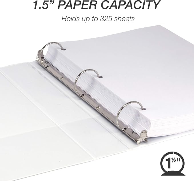 Samsill 4 Pack Durable 1.5 Inch 3 Ring Binders, Round Ring, Clear View Cover for Presentations, White