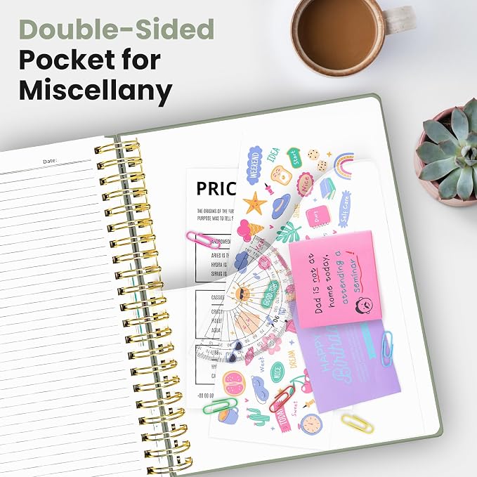 Hardcover Spiral Journal Notebooks for Work With Removable Dividers & Tabs, 8.5"x11" 5 Subject Notebook for Note Taking & Organizer, A4 College Ruled Lined Journal for Women & Writing, Green, 280 Pages