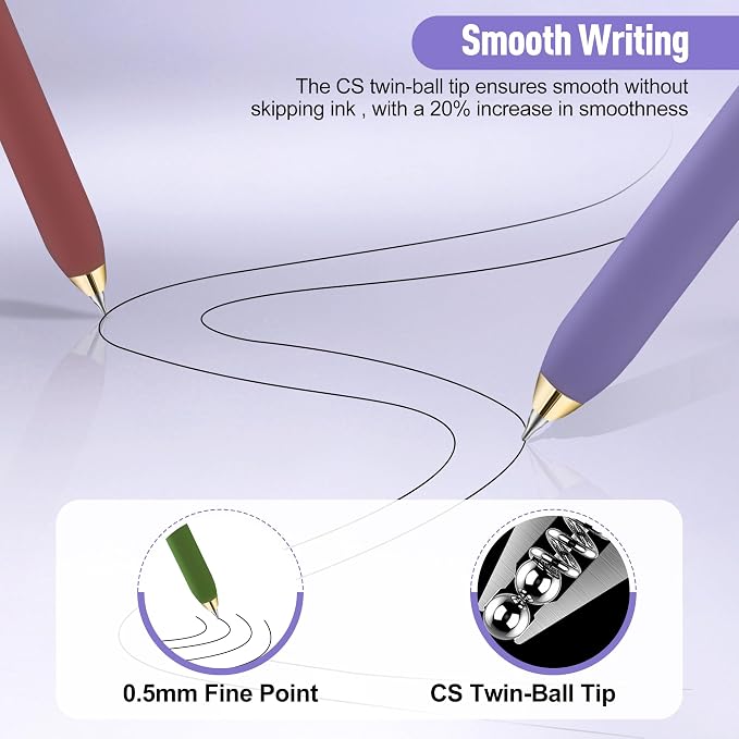 Gel Pens 6-Pack with Extra 3 Refills, 0.5mm Black Ink Fine Point Smooth Writing Pens, Quick Dry Ink No Smudge, Retractable Pens for Journaling Note Taking,Gift for Nurses,Teachers (Vintage-6 Pcs)