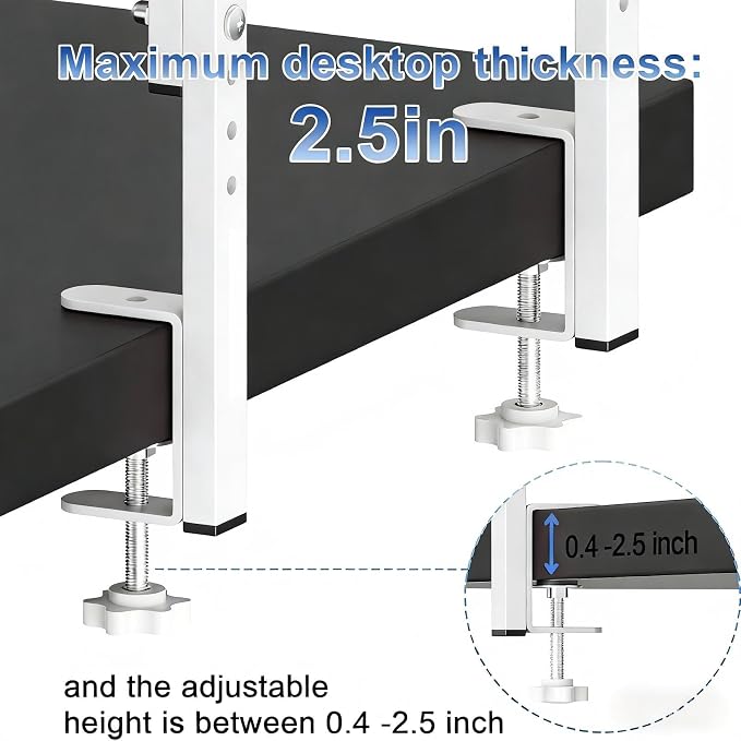 2-Tier Desk Shelf, Expandable Under Desk Storage, Clamp on Desk Shelf, Desktop Accessories for Offices, Study Rooms, and Game Rooms (White)