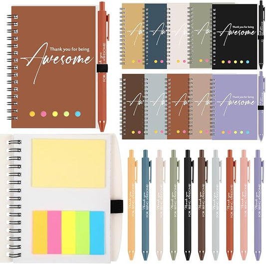 Chuangdi 20 Sets Back to School Teacher Gifts Bulk Inspirational Spiral Notebook with Sticky Note Motivational Pen Appreciation Gifts for Employee Team Staff Coworker (Classic,Neutral)
