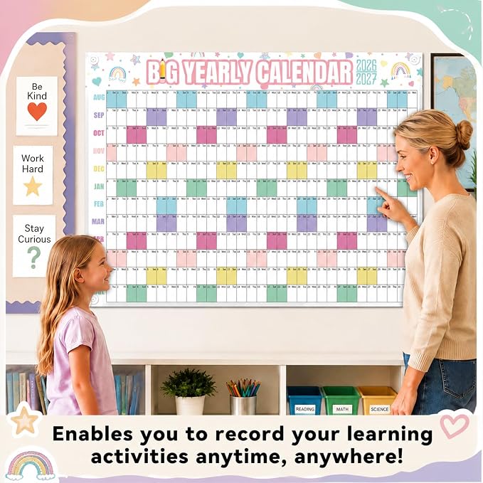 Thenshop 2026-2027 Dry Erase Wall Calendar Large 33'' x 44'' Big Academic Yearly Calendars for Wall Includes Laminated Calendar and Pins Marker for Schedule Planner Classrooms Home Office(Pastel)