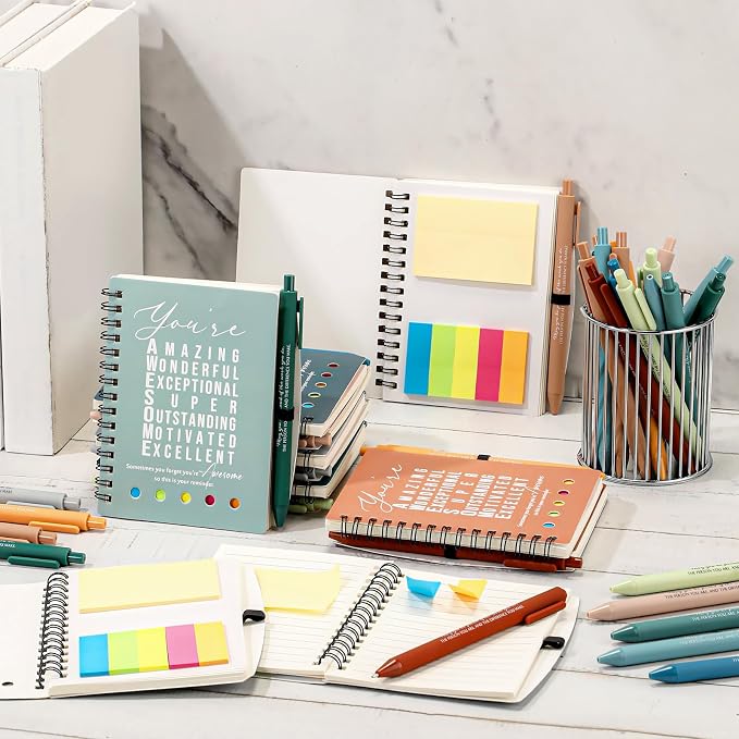 Jetec 20 Pcs/10 Sets Back to School Teacher Gifts Motivational Spiral Notebook with Sticky Notes Pen Bulk Inspirational Journals Thank You Gift for Employee Coworker Birthday Party (Healing)