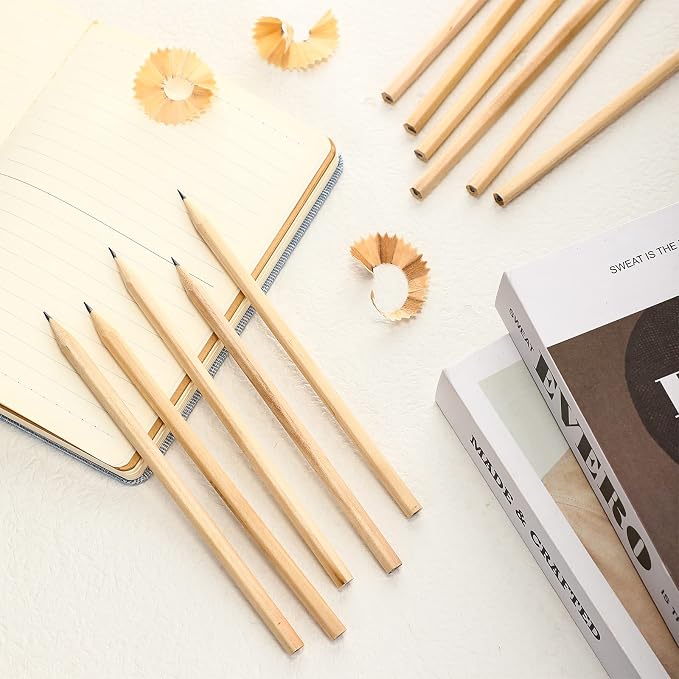 Fumete 100 Pieces Wooden Pencils Bulk No Eraser Hexagonal HB Graphite Unsharpened Natural Wood Pencils Without Erasers Classroom Gifts for Students Bulk Goodie Bag Stuffers