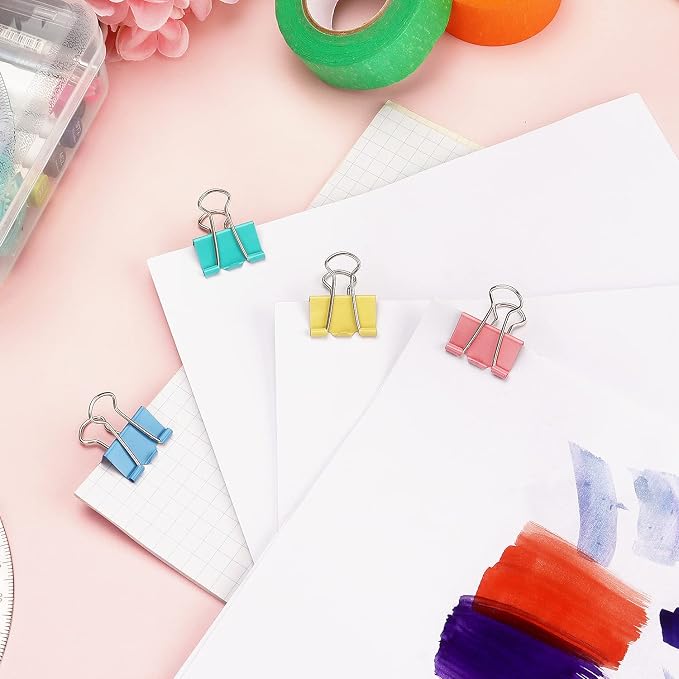 ZZTX 48 Pack Small Binder Clips 1.0 Inches Assorted Colors | Paper Clamps Clips, Durable steel, Strong clip, Color-coded