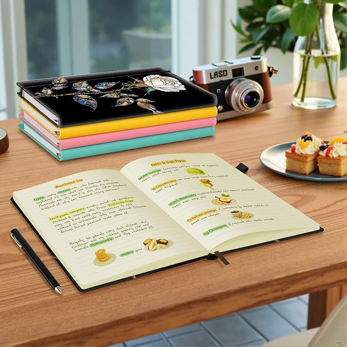 Hardcover Executive Notebooks, A5 PU Leather Lined Journal Notebook, 200 Pages Thick Paper Subject Notebooks for School,Work,Home Writing Business Notebook, Diary Book ，Stained Glass Rose Flower