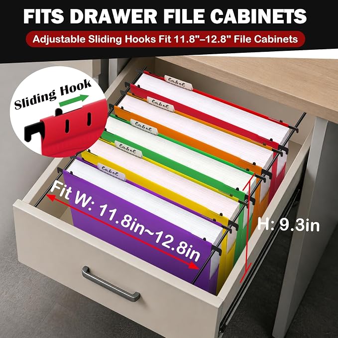 Navona 5 Pack Plastic Hanging File Folders, Letter Size | Heavy Duty 2" Expanding Pockets with Clear Tabs, Reusable File Organizer for Home, Office & Filing Cabinets, 5 Colors