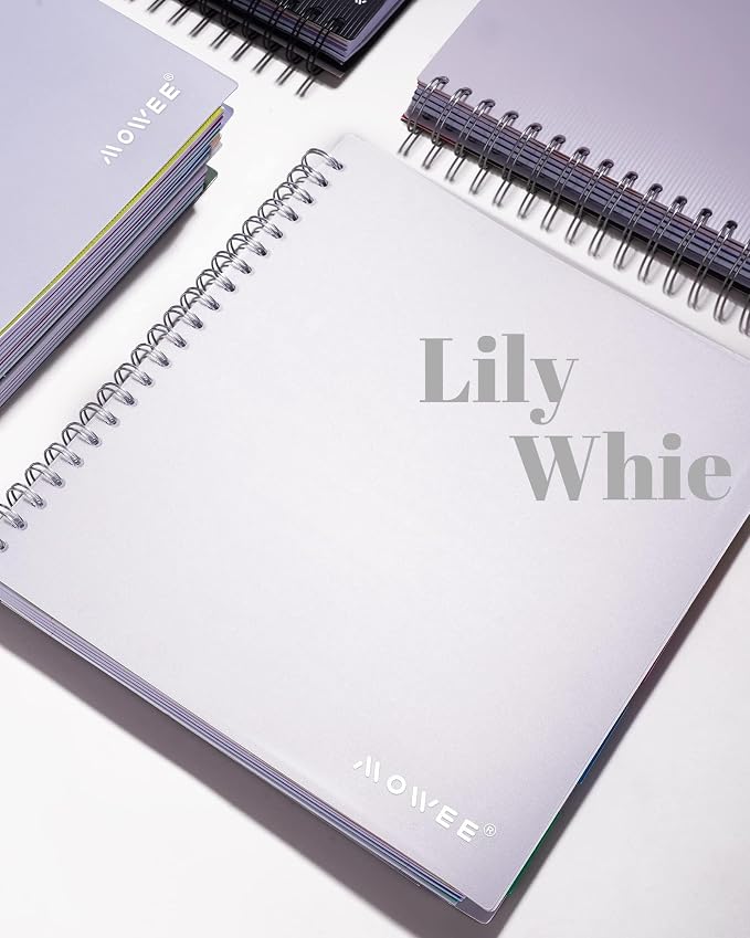 5-Subject Spiral Notebook, College Ruled, with Pocket & Tab Dividers | 300 Pages, 11" Ruler, 8.5"x11" Lily White, Pocket Dividers with Labels, for Writing Journal, Home, Office & School Supplies