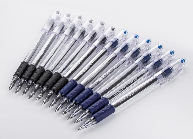 Pentel RSVP Ballpoint Pens, 0.7mm Fine Point, 6 Black & 6 Blue Ink Pentel Pens, Pack of 12 | 6 Black & 6 Blue Ink Pens