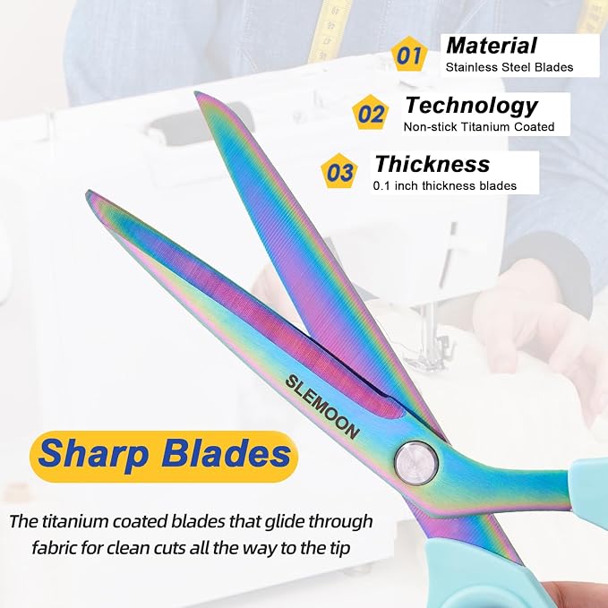 10" Scissors All Purpose, Heavy Duty Scissors for Office | Sharp Blades and Comfort Grip Handle,Suit for Fabric Cutting, Clothing Craft & Sewing Projects, Light Blue