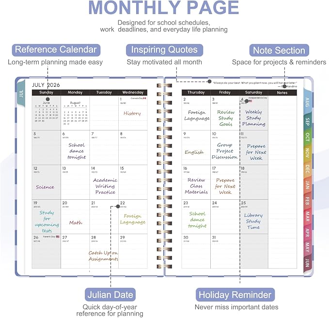 Planner 2026-2027, Weekly and Monthly Academic Year Calendar Planner, July 2026 - June 2027, Daily Agenda Book for Office School Supplies, Letter Size(8.5'' x 11'')