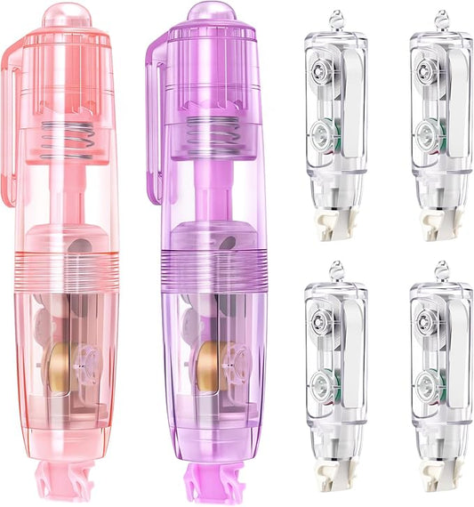Refillable Retractable Correction Tape, Smooth Pull Out White Correction Tape with 4 Extra Refills, Easy to Use for School Office Supplies
