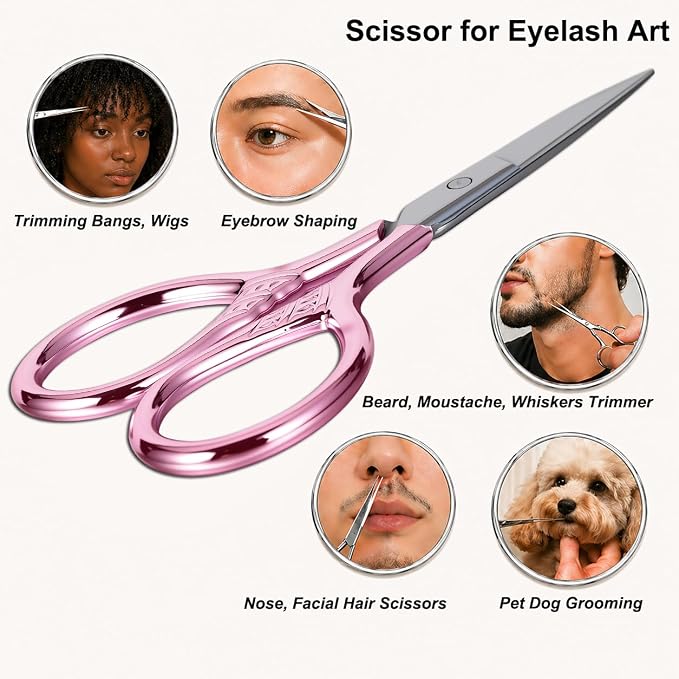 Small Pointed Scissors for Women Men Facial Hair, Beard, Mustache | Mini Grooming Scissor Little Travel Shears, for Eyebrow, Eyelash, Sewing, Embroidery, Craft, Detail Thread Cut with Sheath