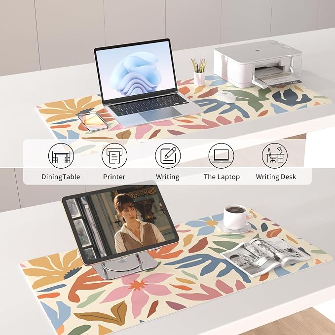 Colorful Star Abstract Floral PU Leather Large Mouse Pad, 31.5" x 15.7" | Waterproof Non-Slip Computer Gaming Desk Mat, XXL PC Laptop Protector Pads, Desk Writing Pads for Office Home