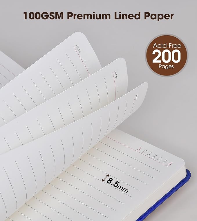 Lined Journal Notebook with Pen, A5 Personalized Hardcover Leather Journal for Men Women, 200 Pages 100 GSM Thick Paper College Ruled Notebooks for Work Travel School Writing Diary 5.9" X 8.4" Navy