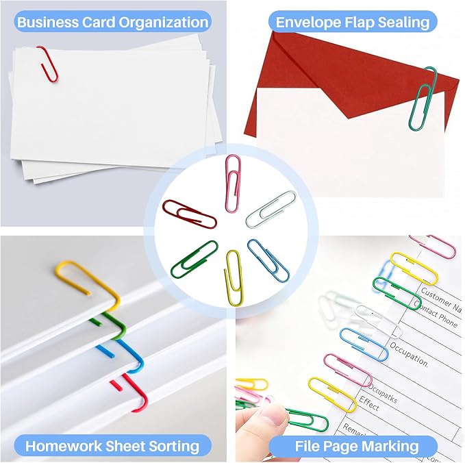 250 PCS Colored Office Clips Set - Assorted Sizes Paper Clips, Binder Clips & Push Pins | Durable Stainless Steel Paper Clamps, Thumb Tacks for Home, Office, College | Document Organizing Supplies