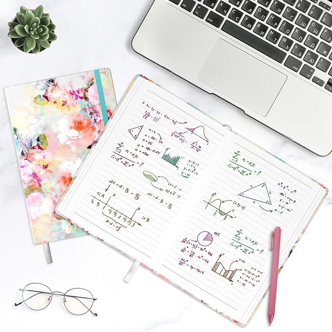 Lined Journal Notebook, Hardcover Journal for Women, Medium 5.7 x 8.4 in, 160 Pages Thick Paper, Cute Aesthetic Floral College Ruled Notebook for Writing Journaling Work Office School, Flower