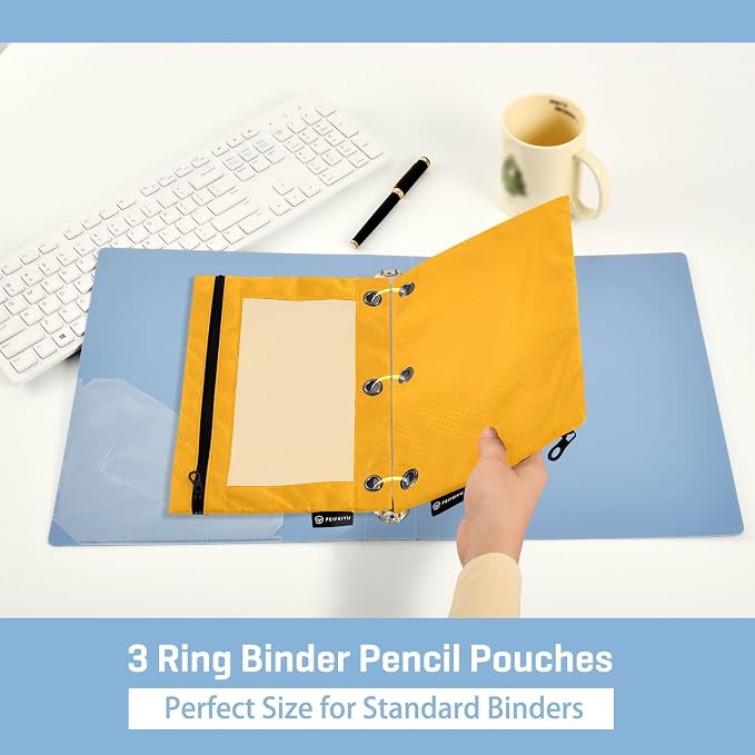 Gredecor Binder Pencil Pouch 3 Ring Orange Zipper Pencil Pouches Case 2 Pack Clear Binder Organizer for School Office