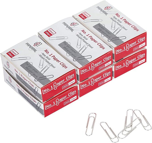 PAPERPAL Paperclips for Office School & Personal Use, #1 Nonskid Paper Clip (1-2/7"), 600 Medium Paper Clips (6 Boxes of 100 Each), Silver | Medium paper clips for office, school and personal use, conveniently packed in 6 boxes of 100 each.