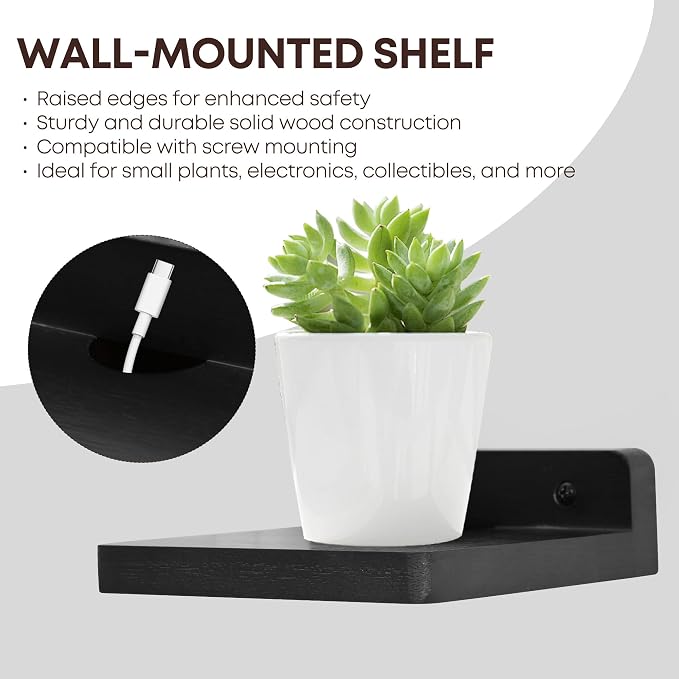 Small Floating Shelf for Wall,5 Inch Wooden Wall Shelf Set of 6,Mini Speaker, Baby Monitor,Cameras，Figurines Display Stand, for Bedroom, Gaming Room, Living Room, Bathroom, Office(Black)