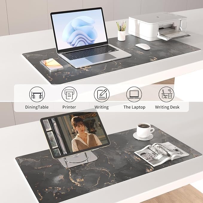 Colorful Star Black Marble Large PU Leather Mouse Pad, 31.5" x 11.8" | Waterproof Non-Slip Computer Gaming Desk Mat, XXL PC Laptop Protector Pads, Desk Writing Pads for Office Home