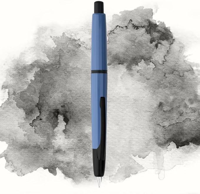erofa Majohn A2 Press Fountain Pen Extra Fine Nib with Box, Retractable Blue Resin Ink Pen with Converter Writing Set (Black Clip Version