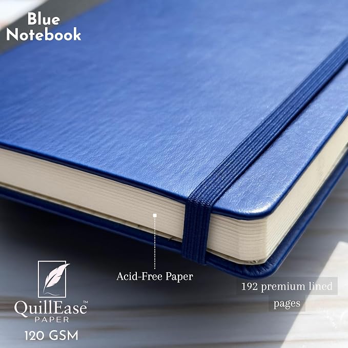 SETTINI® Hardcover Lined Journal Notebook A5 120 GSM Lay-Flat, Saphire Blue | lay-flat binding, 120 GSM thick paper, A5, lined, ribbon bookmark, elastic closure, for women