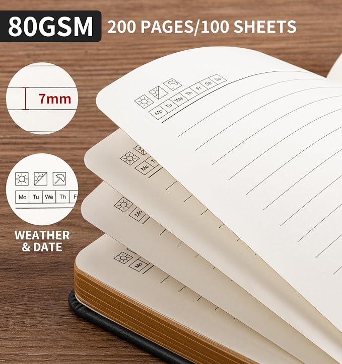 Lined Journal Notebook for Women Men, A5 Hardcover Leather Journals for Writing, 200 Pages Thick Paper, Daily Journal Notebook for Work, School, Note Taking, Business, Travel, College Ruled