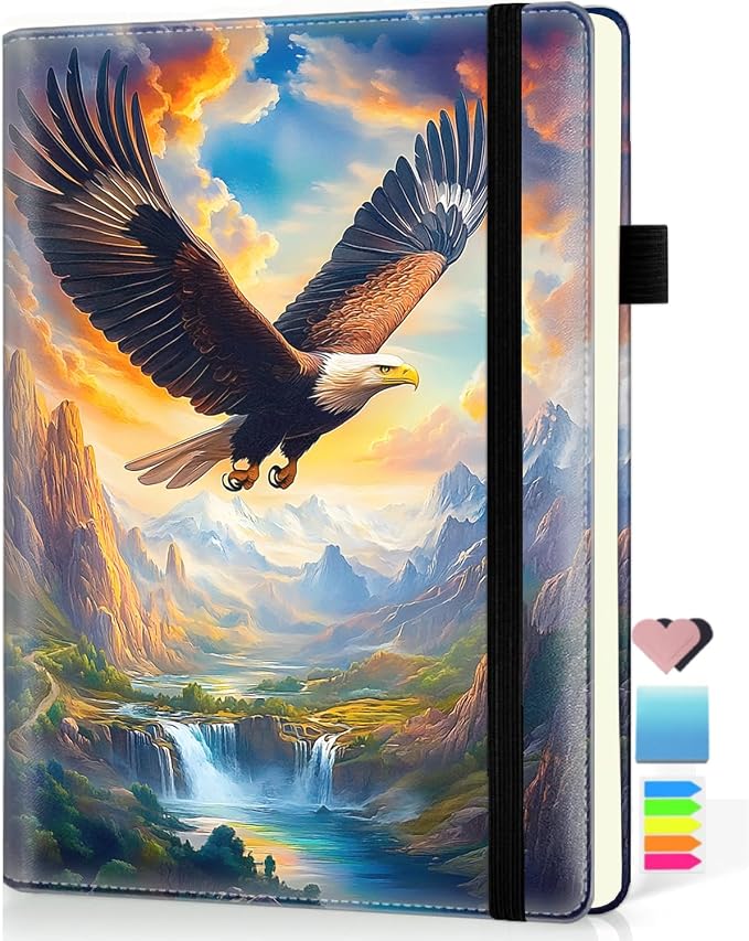 Hardcover Executive Notebooks, A5 PU Leather Lined Journal Notebook, 200 Pages Thick Paper Subject Notebooks for School,Work,Home Writing Business Notebook, Diary Book, Bald Eagle